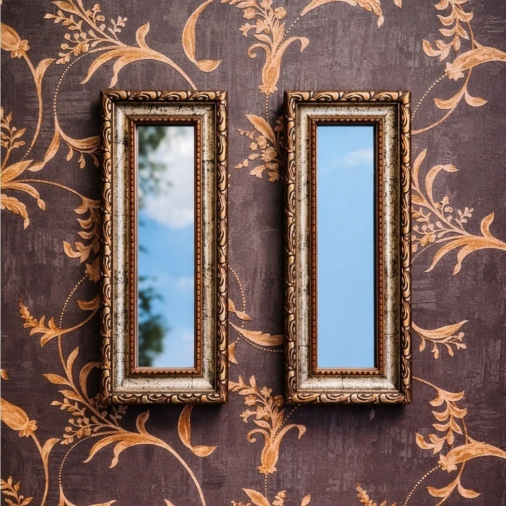 Pair of vintage gold framed Victorian style wall hanging mirrors READ